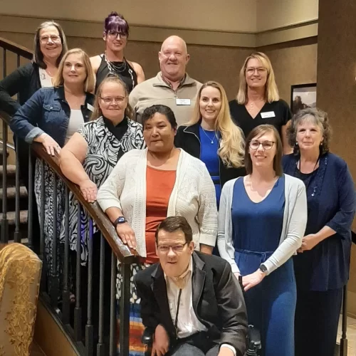 Names from top level to bottom level, left to right: Marlys Feist, Sarah Carlson, Angie Dammer, Roger Bowie, Jennifer Carda, Edith Arneson, Heather Berlin, Dr. Valere Beeck, Janet Whiting, Roxanne Hammond, Travis Arneson. Not Pictured: Jim Hood, Jill Turback and Julie Dresbach.